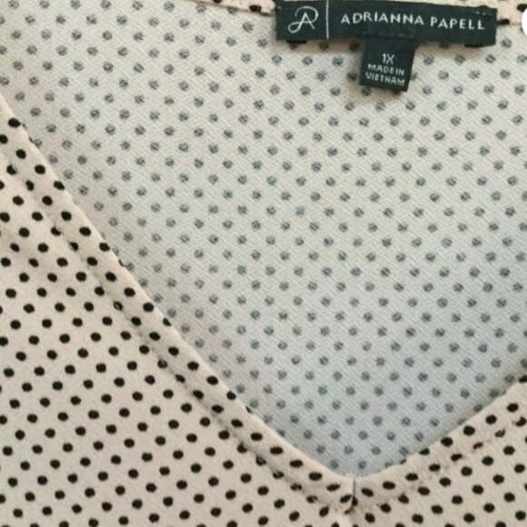 Adrianna Papell Women Plus Size 1X Knit Pullover Blouse Pink / Black polka dots - Picture 8 of 8